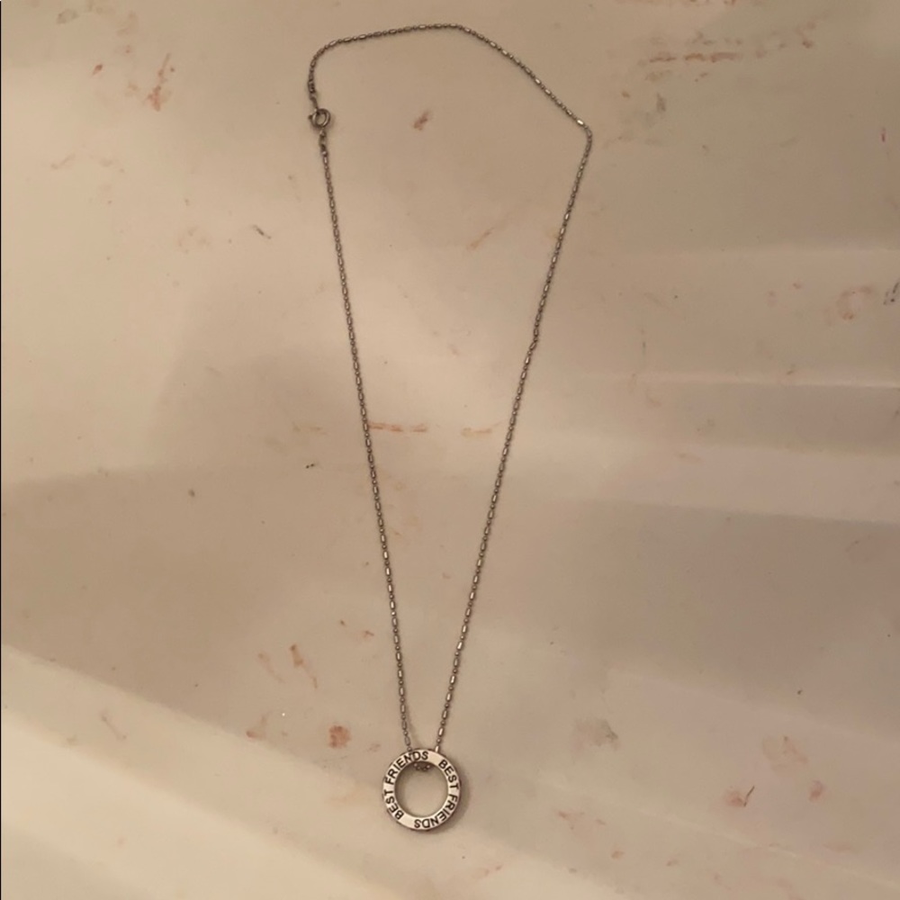 Silver and pink crystal best friend necklace